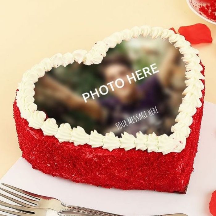 Heart Shaped Red Velvet Photo Cake